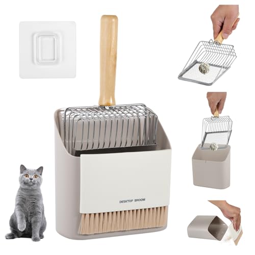 Stainless Steel Cat Litter Scoop Set with Holder, Dustpan & Broom: image 2