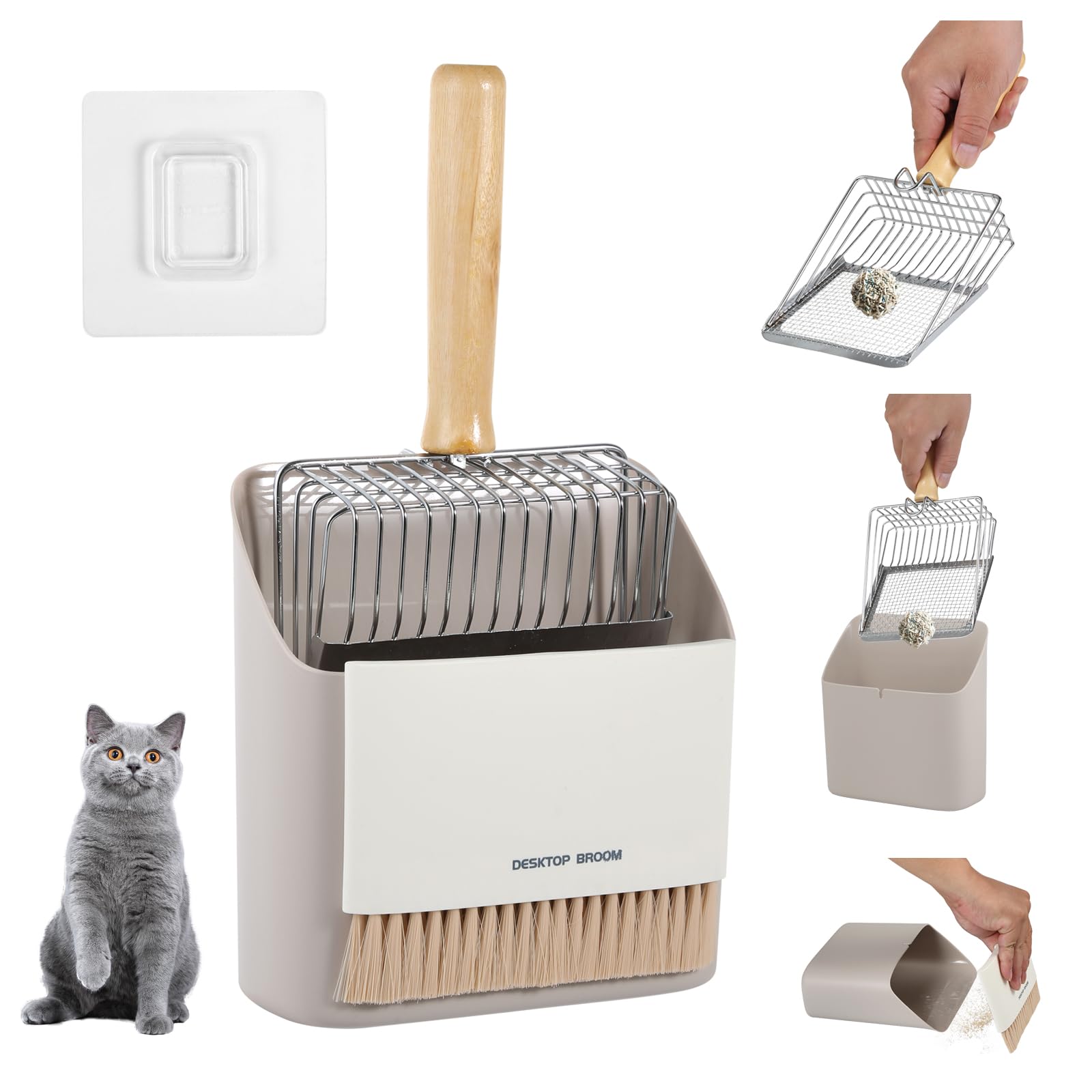 Stainless Steel Cat Litter Scoop Set with Holder, Dustpan & Broom