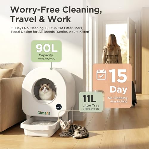 Gimars XXL 90L Anti-Pinch Self-Cleaning Cat Litter Box